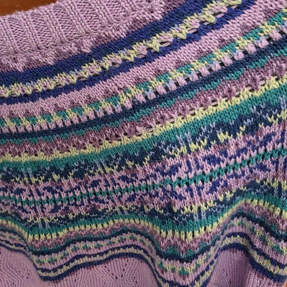 Appleseeds Cardigan Sweater Medium Petite Purple Blue Fair Isle Grandmacore Cozy - Picture 10 of 11